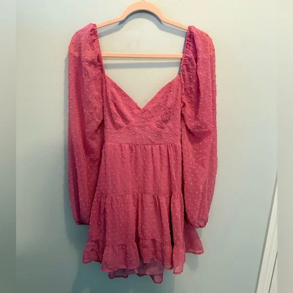 Lulus Longing And Love Pink Swiss Dot Dress Medium - Picture 2 of 9